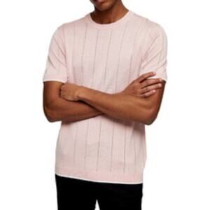 Topman shirt mens Size Small Knit form fitted Salmon with Cream Trim NEW sweater